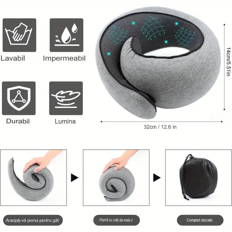Pernă de călătorie ergonomică, tip melc